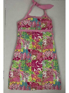 Vintage Lilly Pulitzer Girl's 14 Patchwork Halter Dress Jungle Animal Zoo